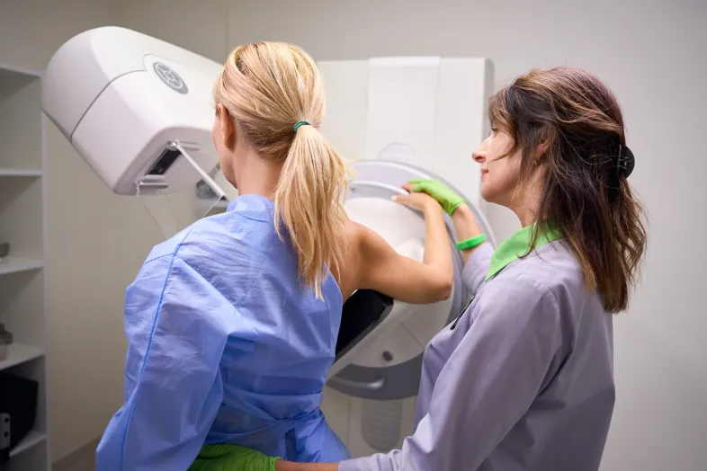 Woman receiving a mammogram