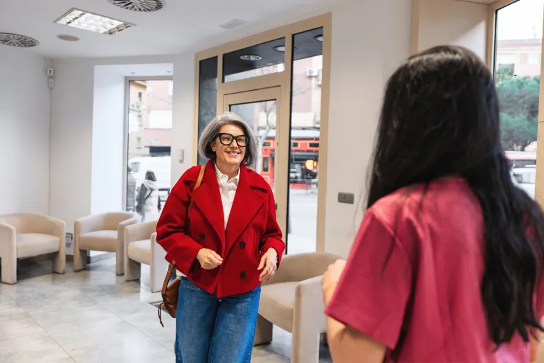 Woman entering radiologist's office