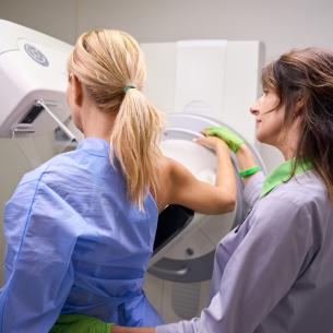 Woman receiving a mammogram