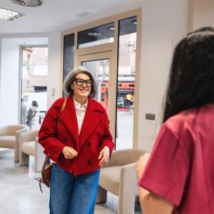 Woman entering radiologist's office